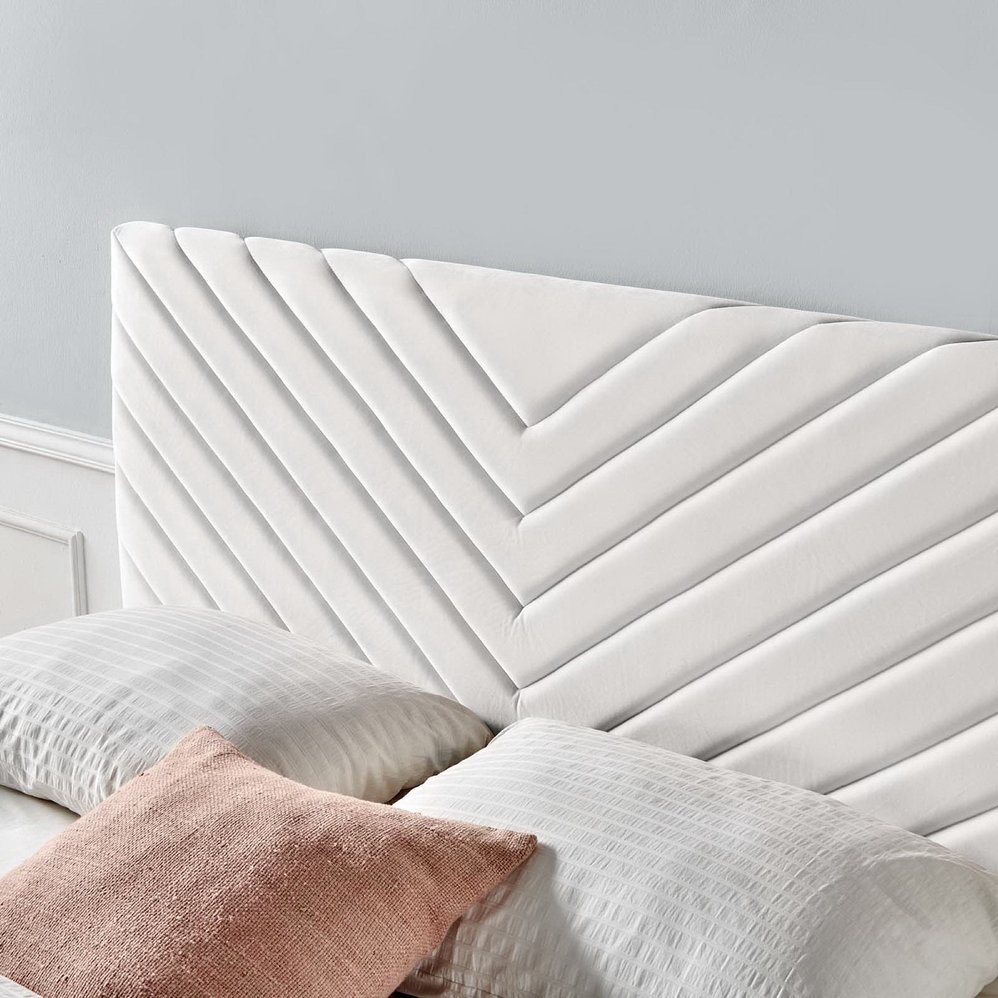 Alyson Angular Channel Tufted Performance Velvet King / California King Headboard - White