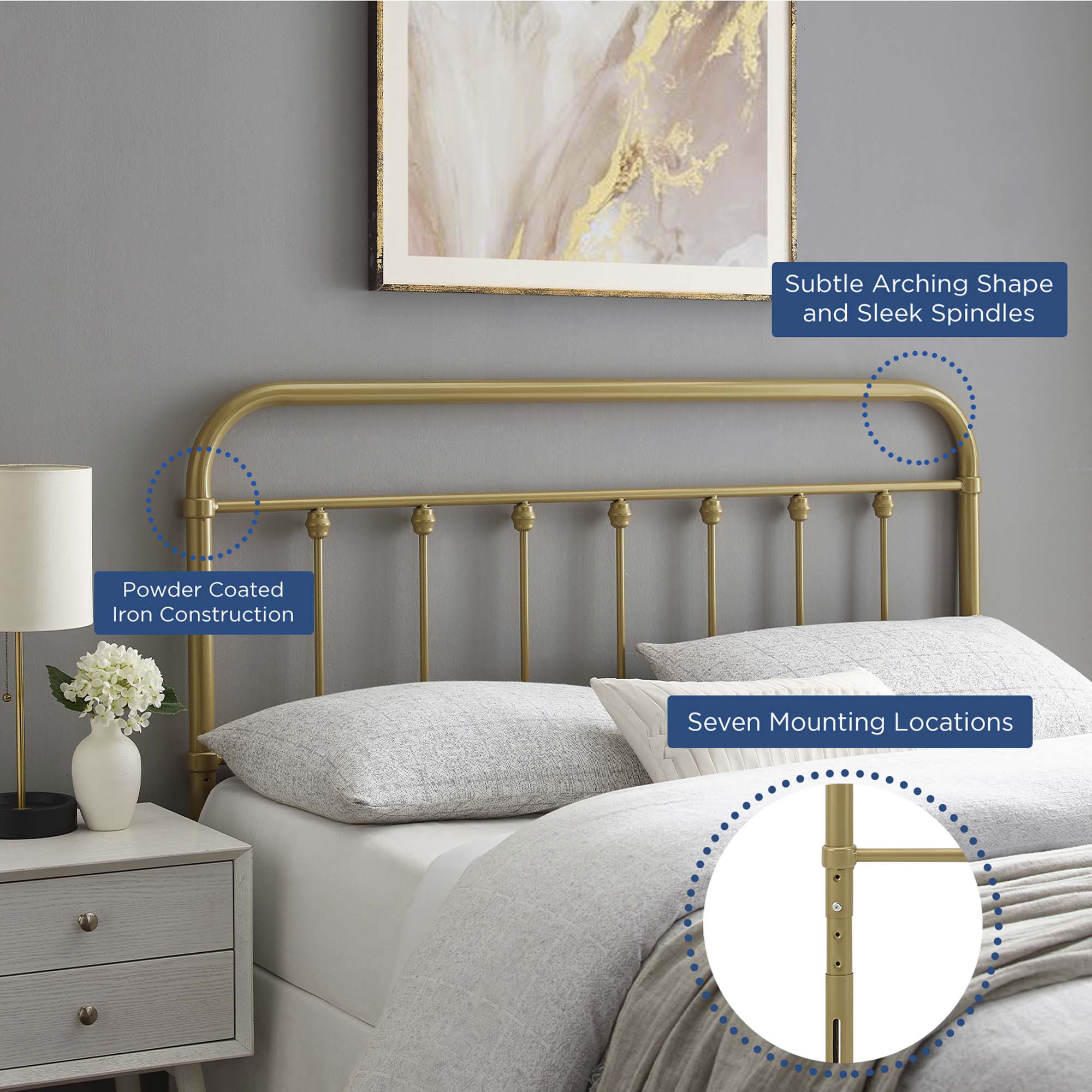 Sage Metal Queen Headboard - Gold
