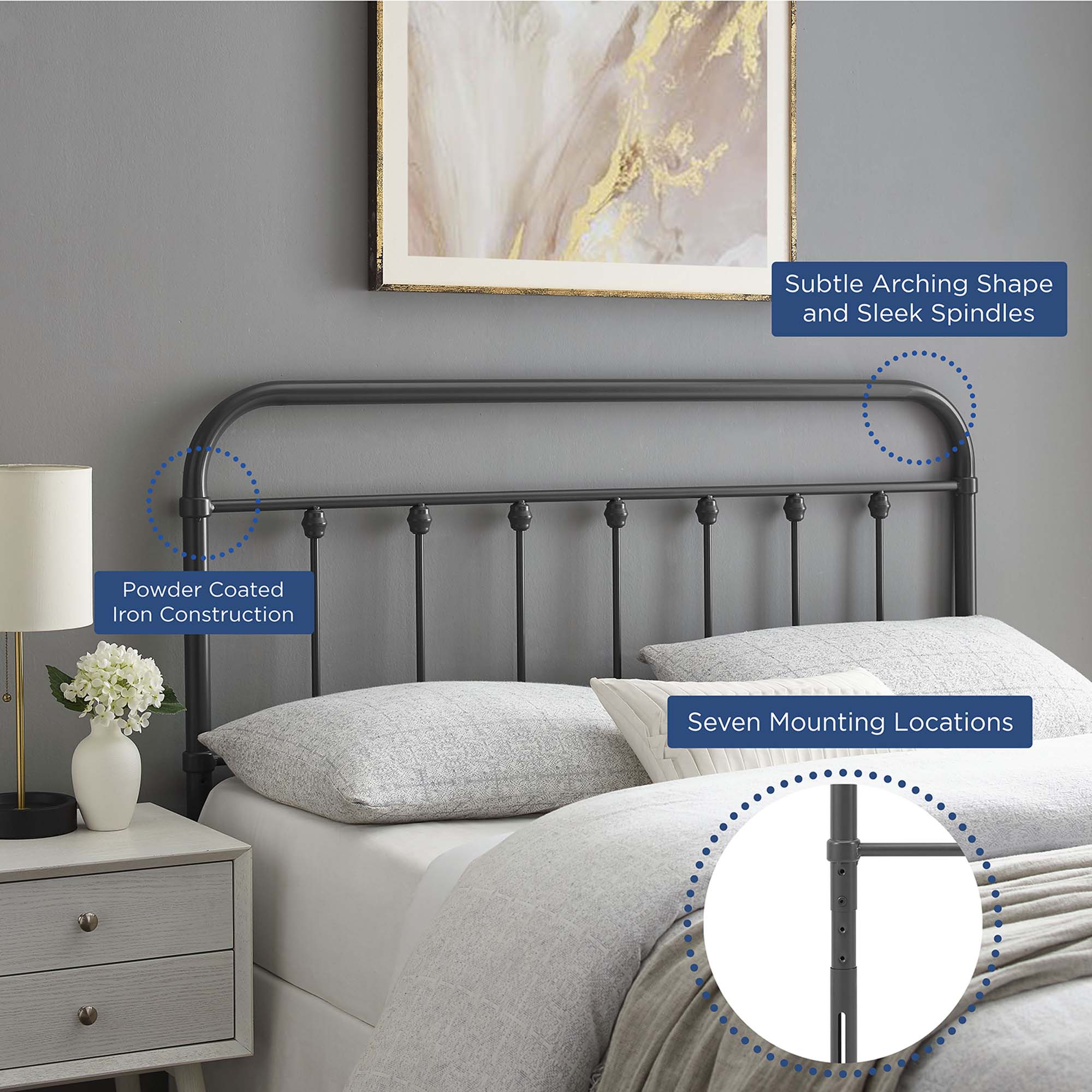 Sage Metal Queen Headboard - Gray