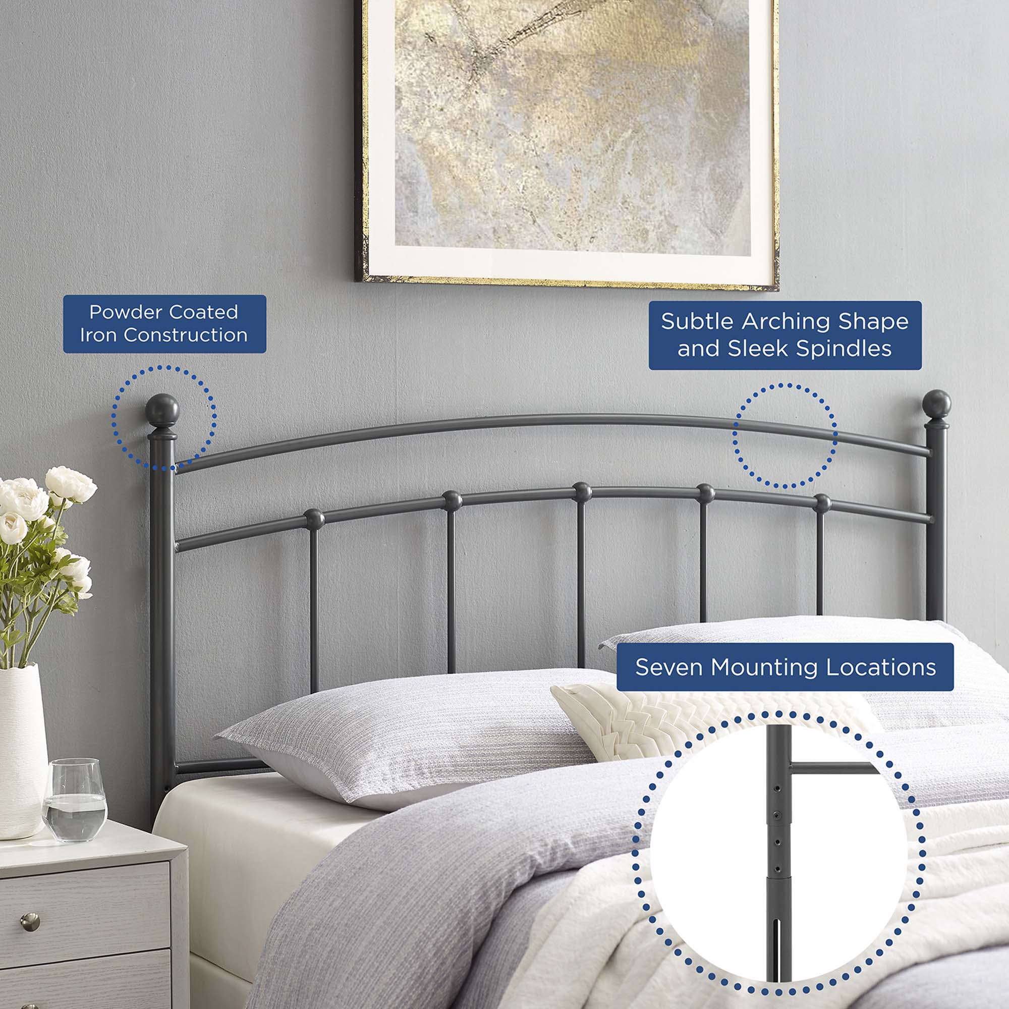 Abigail Metal Twin Headboard - Gray