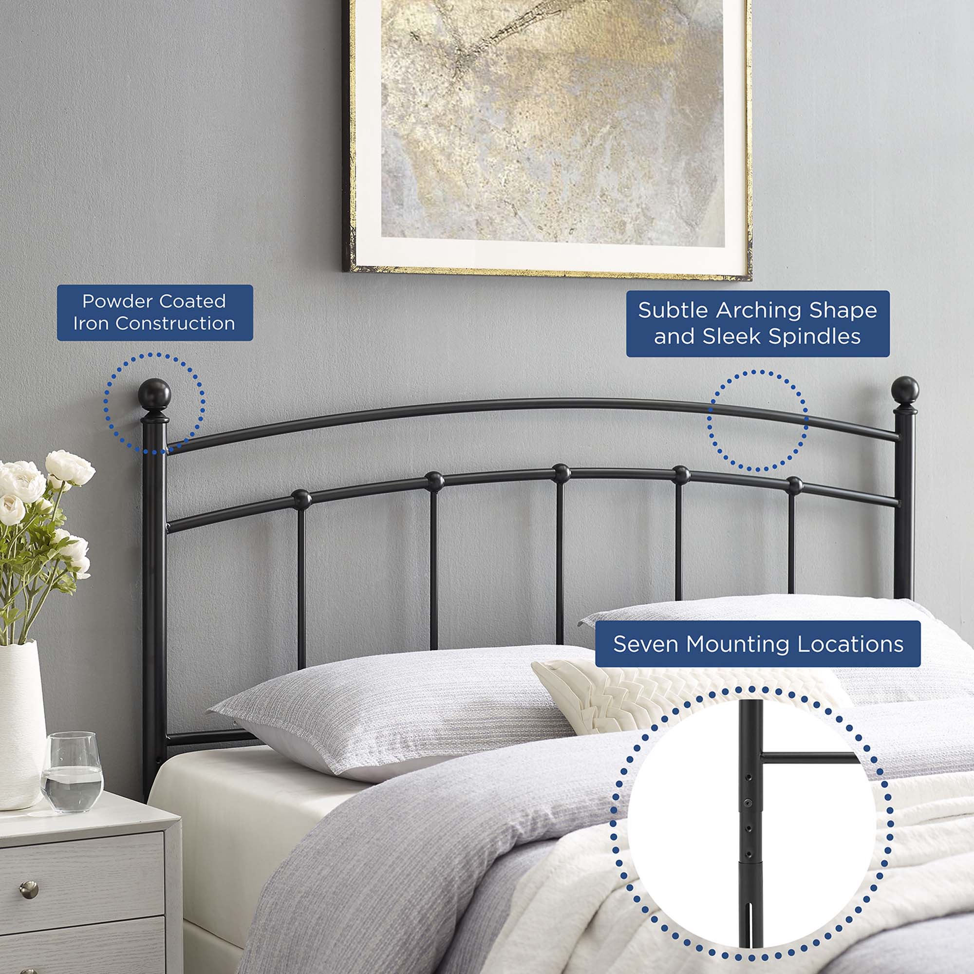 Abigail Metal Full Headboard - Black