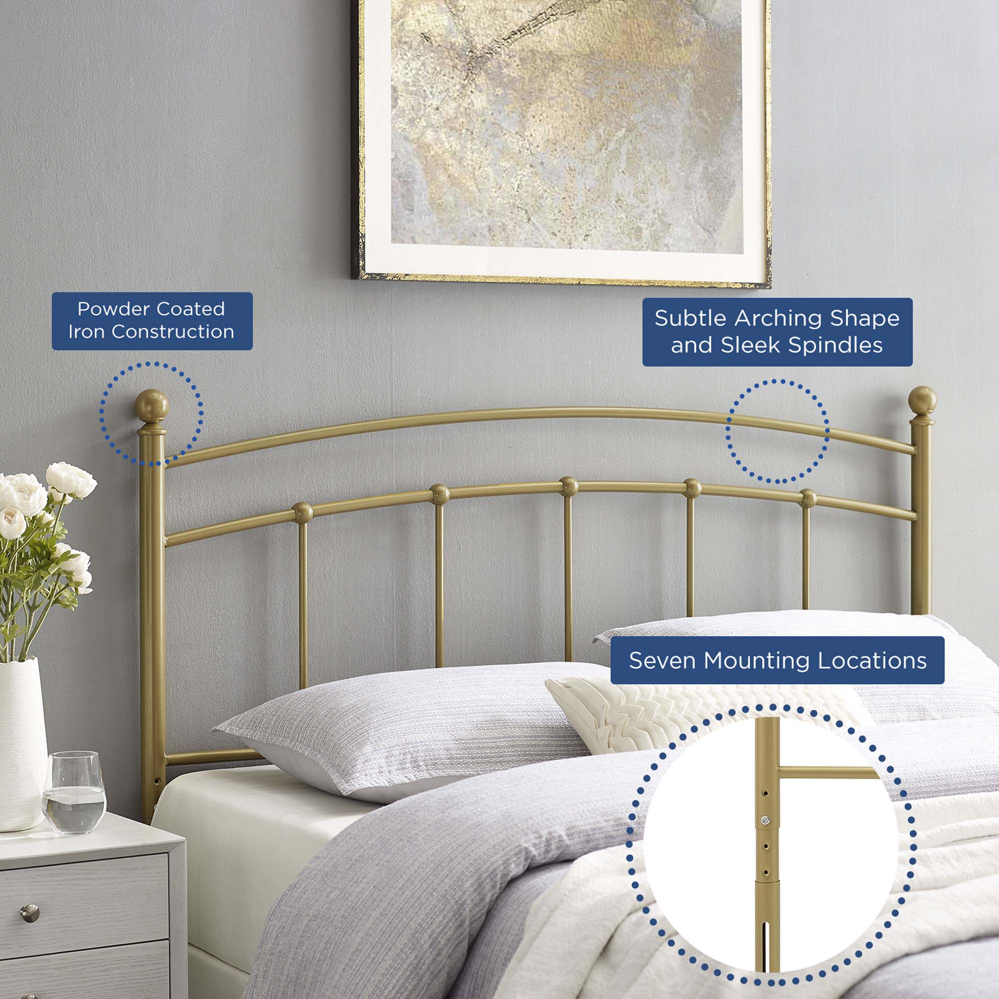 Abigail Metal Full Headboard - Gold
