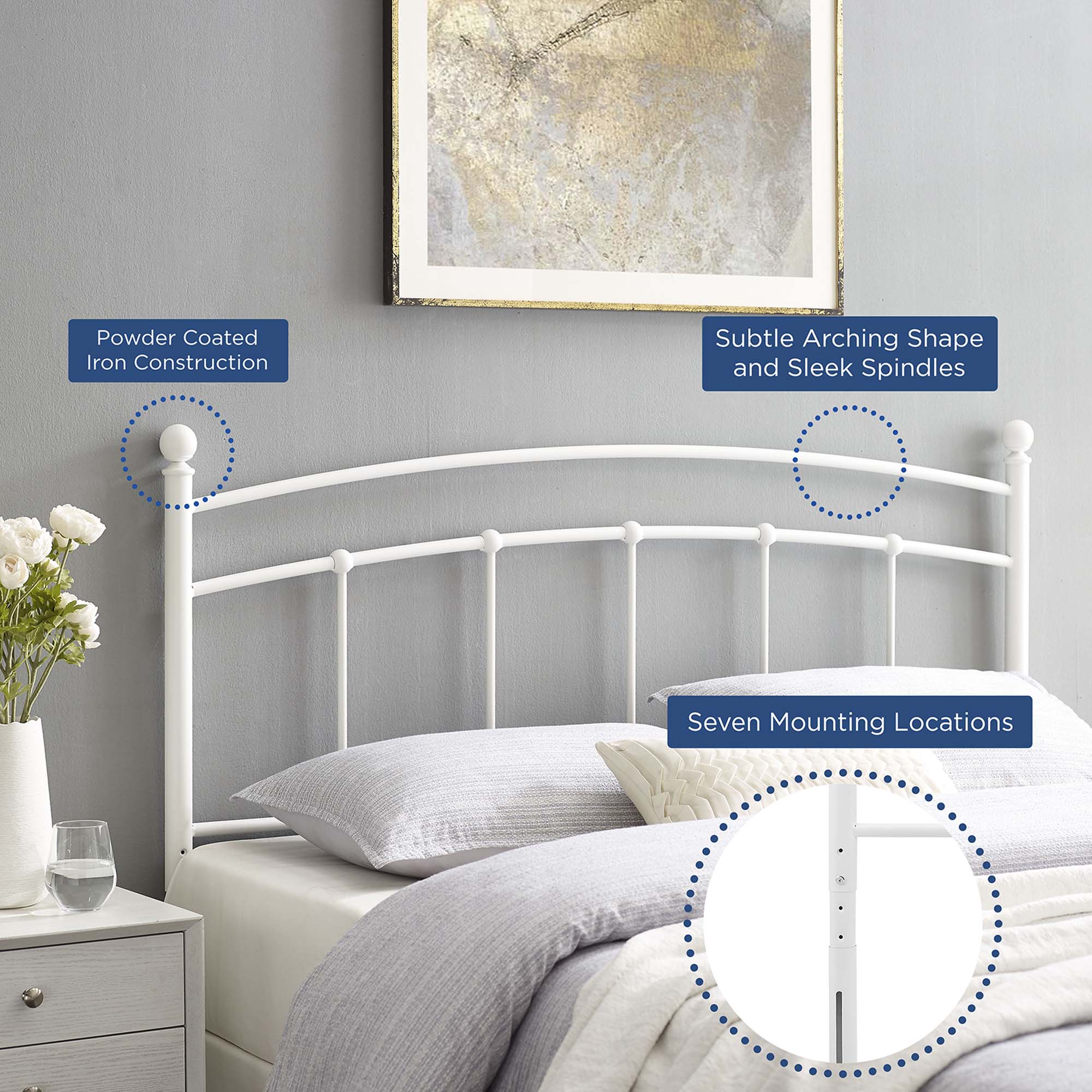 Abigail Metal Queen Headboard - White
