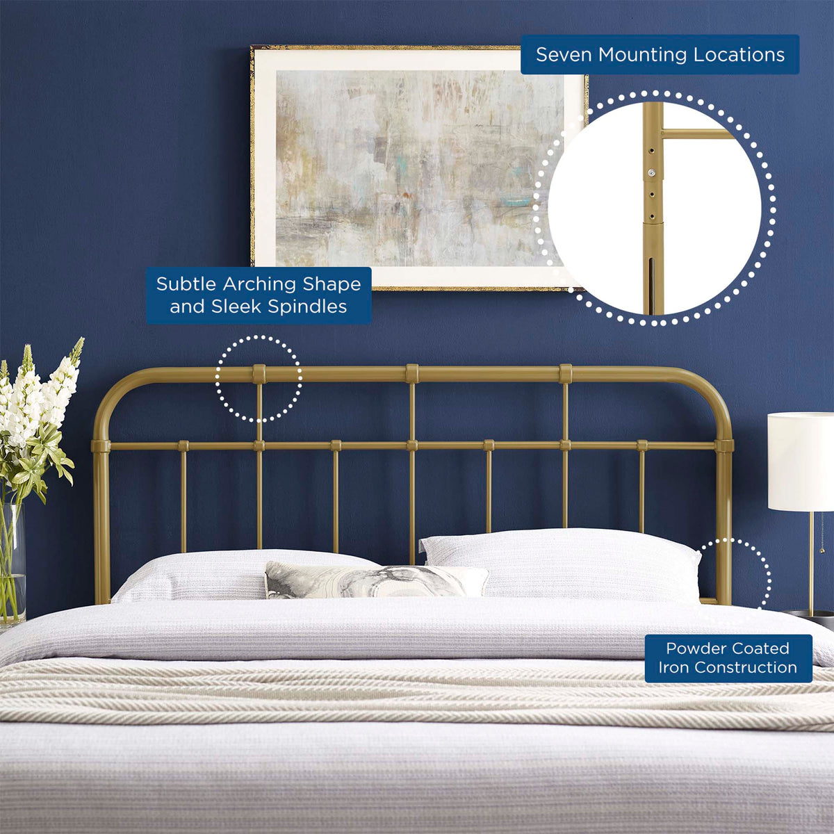 Alessia Metal Twin Headboard - Gold