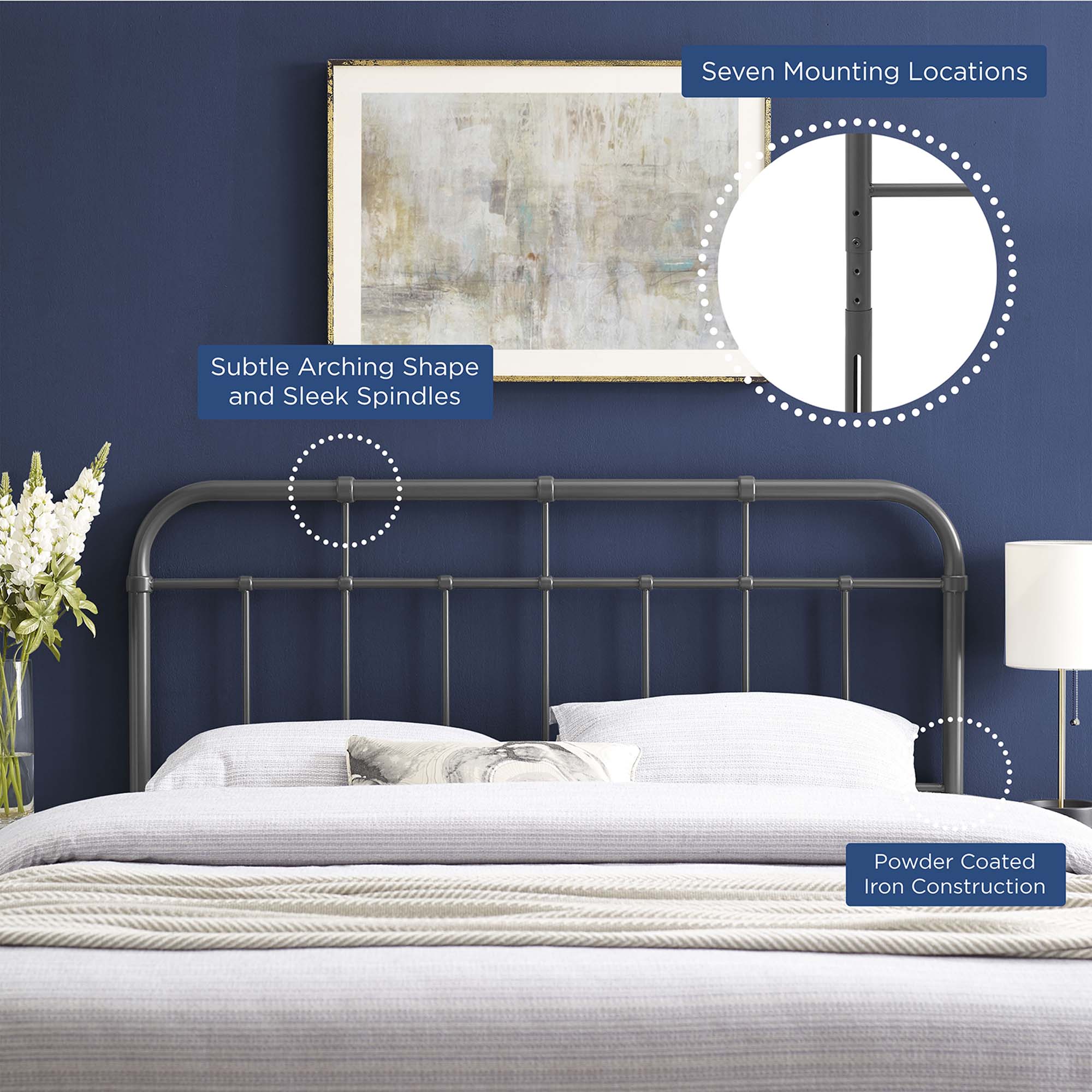 Alessia Metal Twin Headboard - Gray