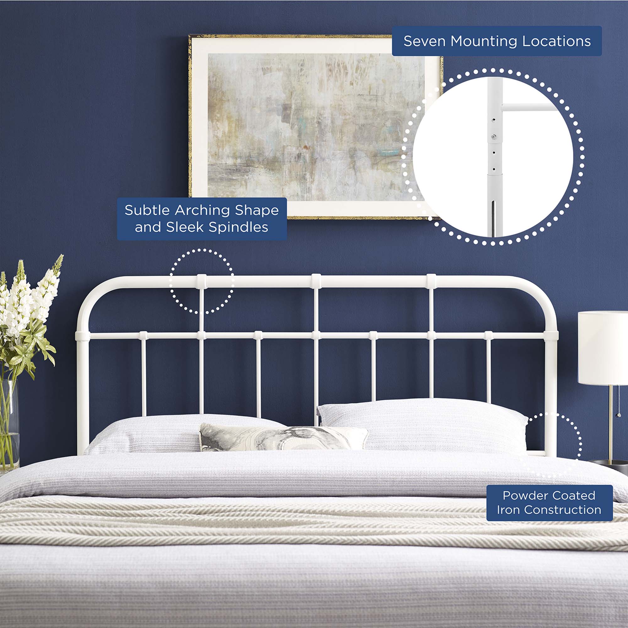 Alessia Metal Full Headboard - White
