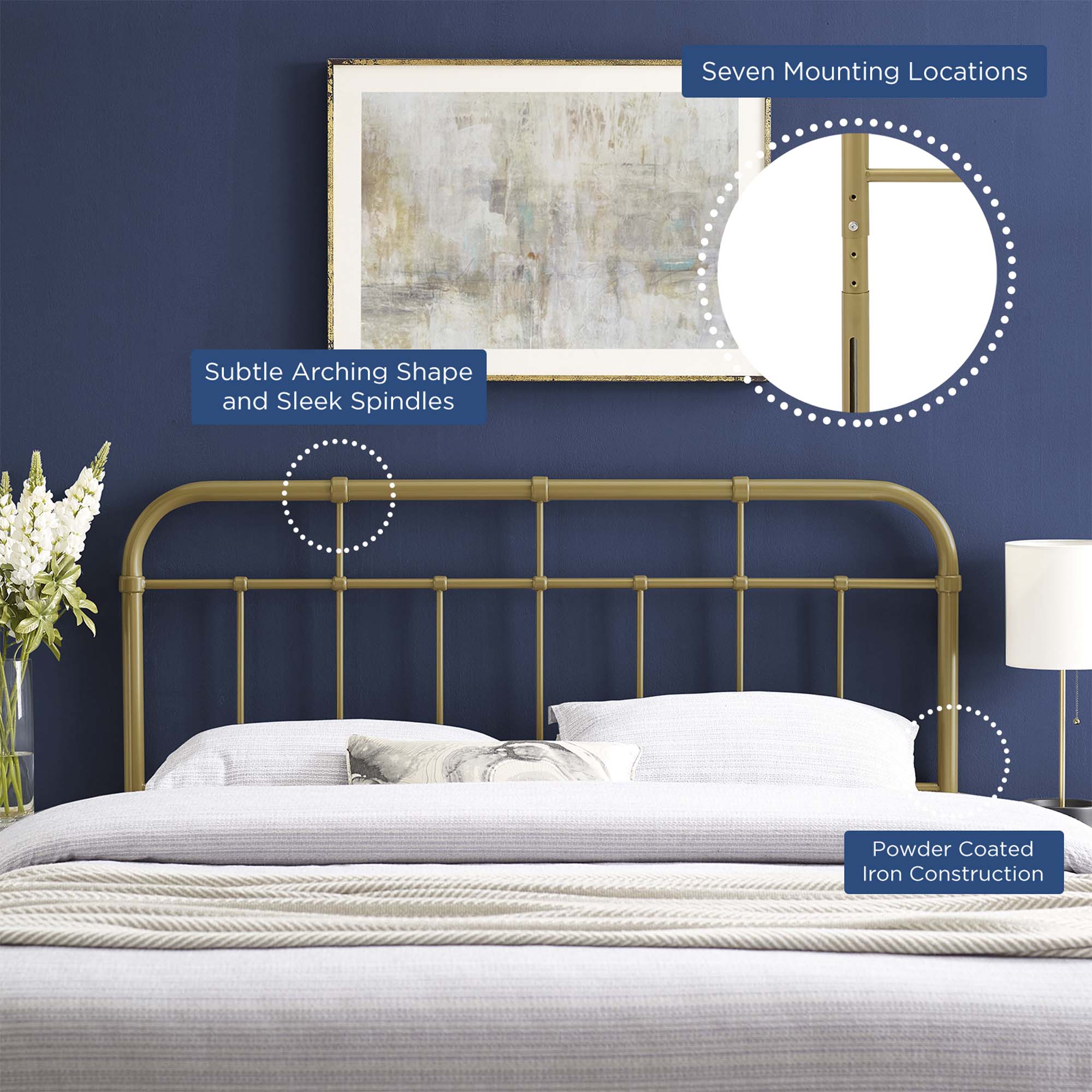 Alessia Metal Queen Headboard - Gold