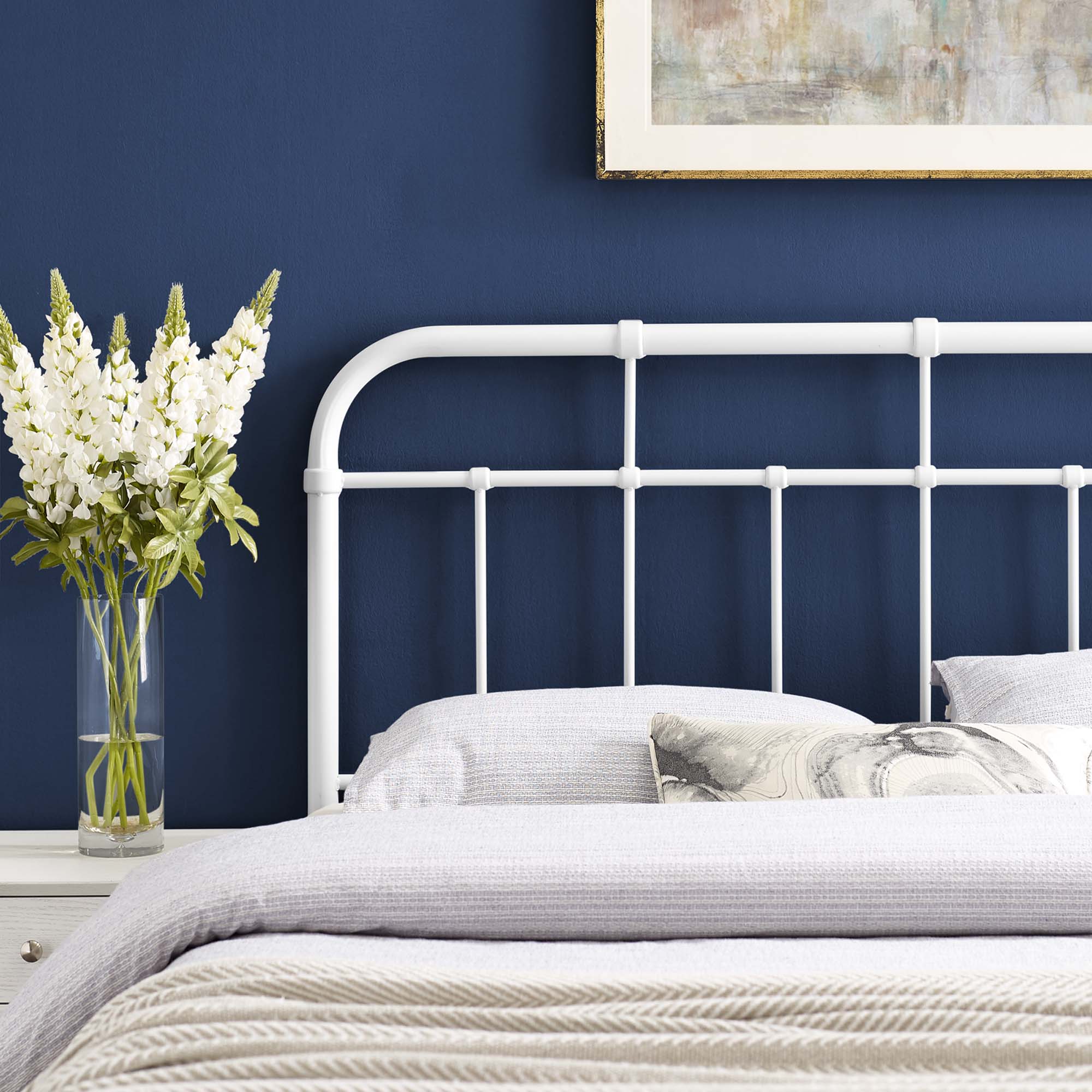 Alessia Metal Queen Headboard - White