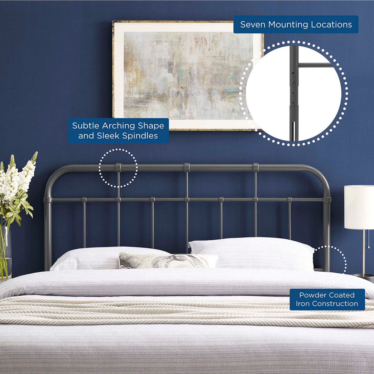 Alessia Metal King Headboard - Gray