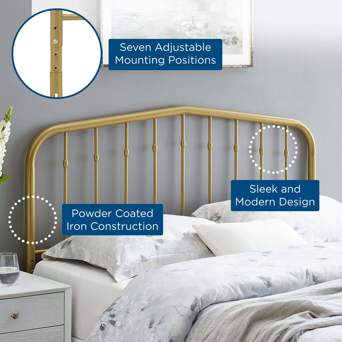 Lennon Metal Full Headboard - Gold