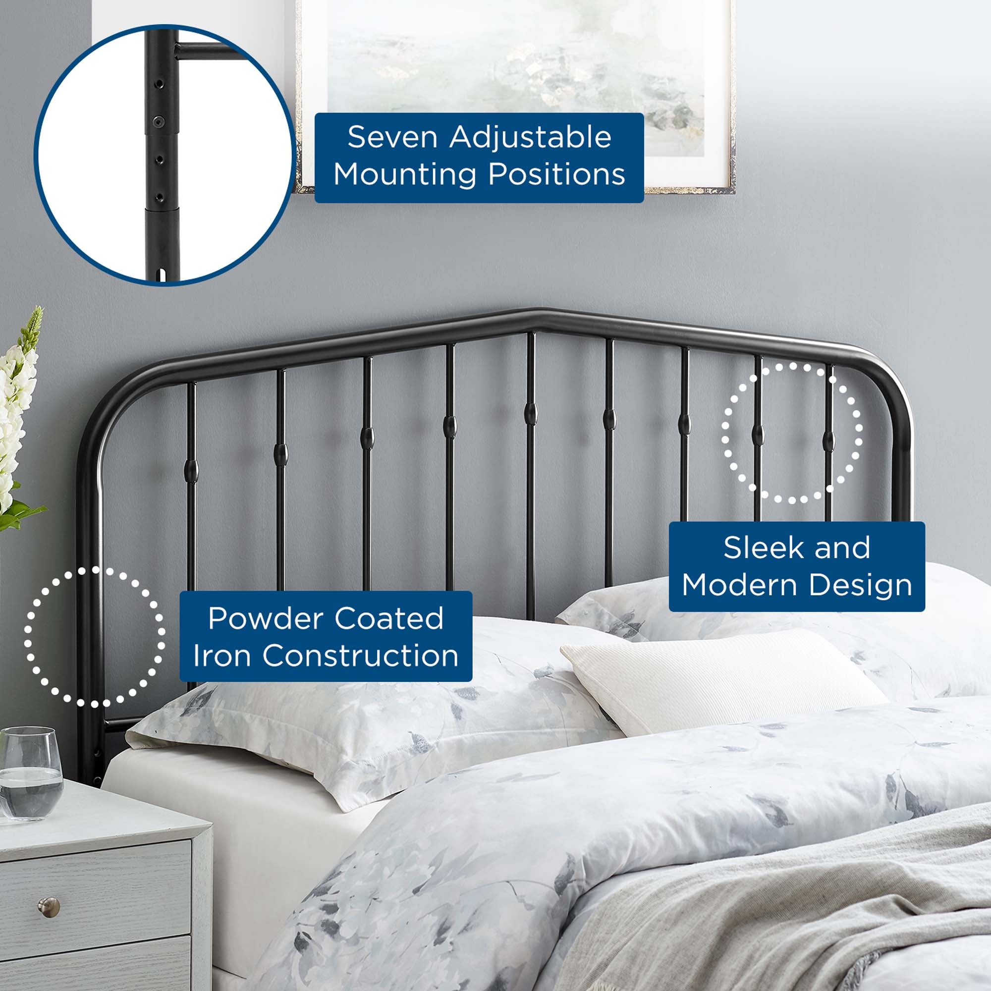 Lennon Metal Queen Headboard - Black
