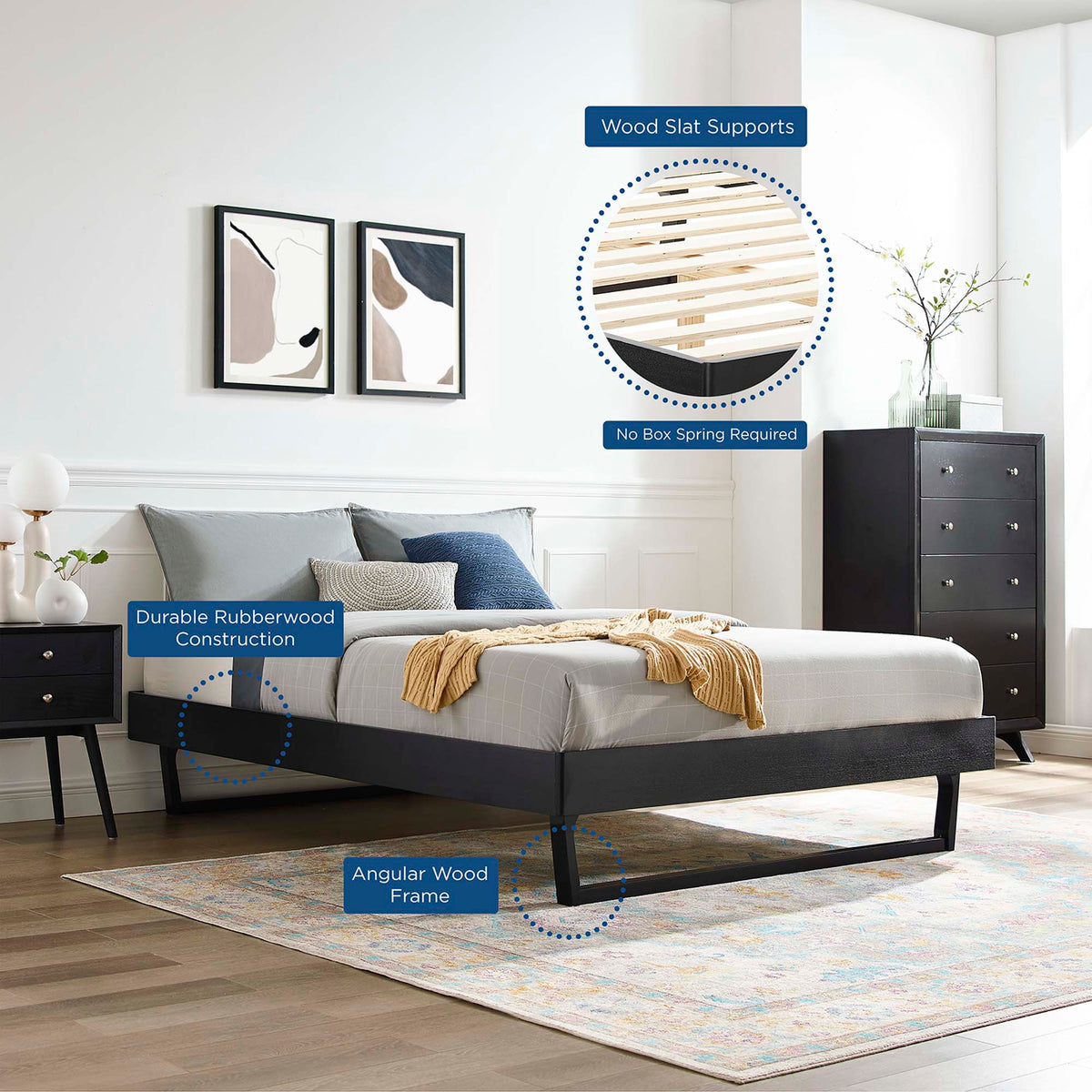 Billie Wood Full Platform Bed Frame - Black