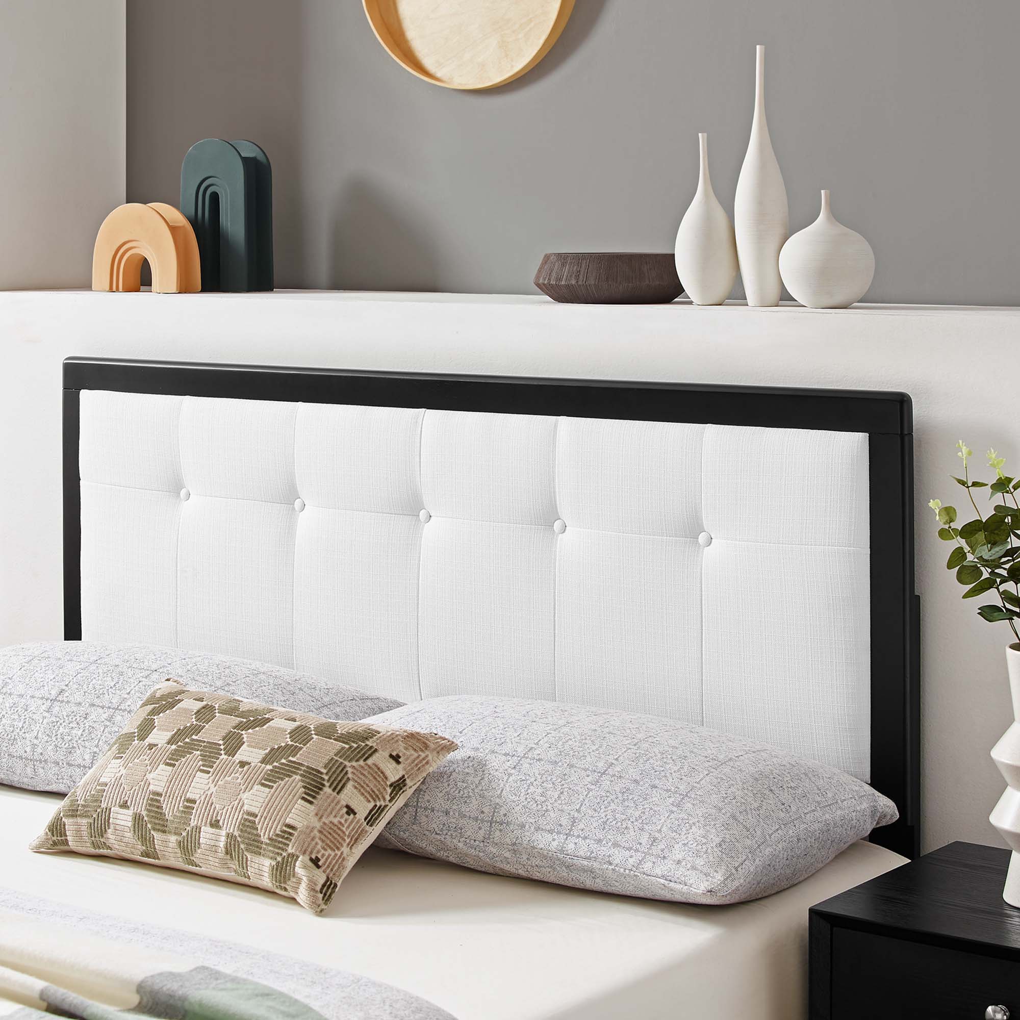 Draper Tufted Fabric and Wood Twin Headboard - Black White
