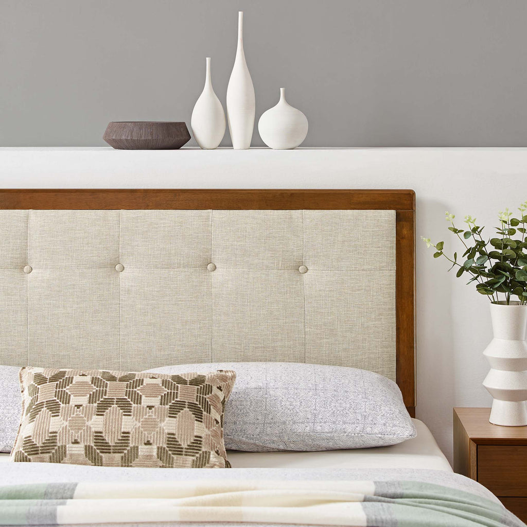 Draper Tufted Fabric and Wood Full Headboard - Walnut Beige