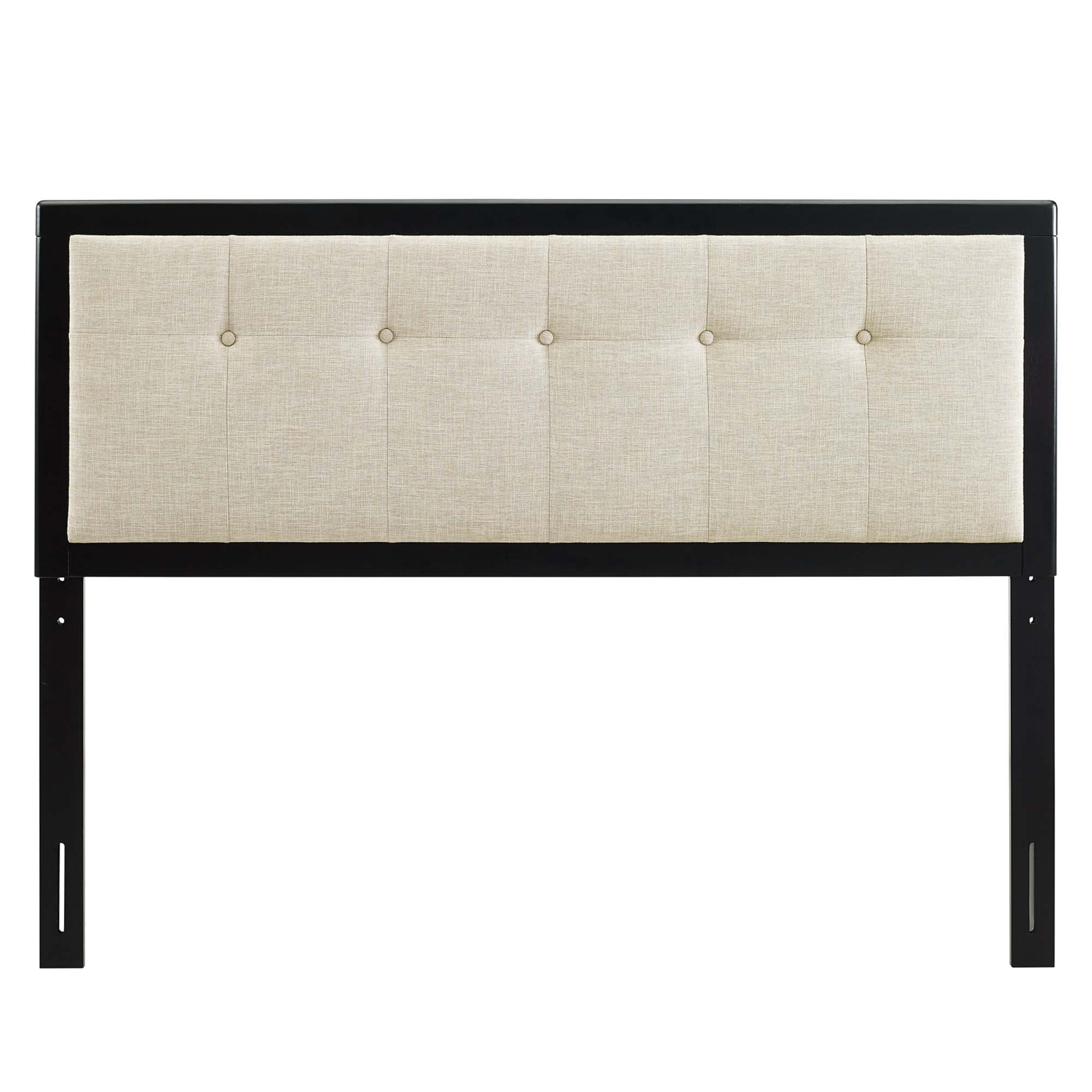 Draper Tufted Fabric and Wood King Headboard - Black Beige