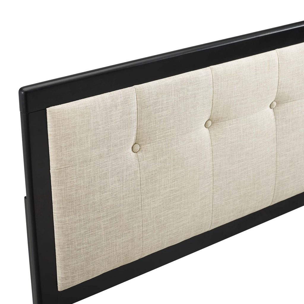 Draper Tufted Fabric and Wood King Headboard - Black Beige