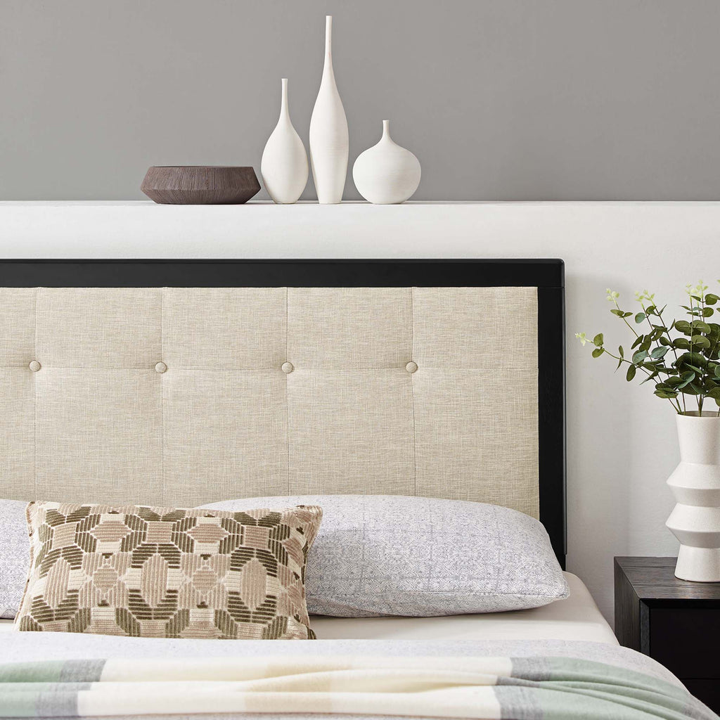 Draper Tufted Fabric and Wood King Headboard - Black Beige