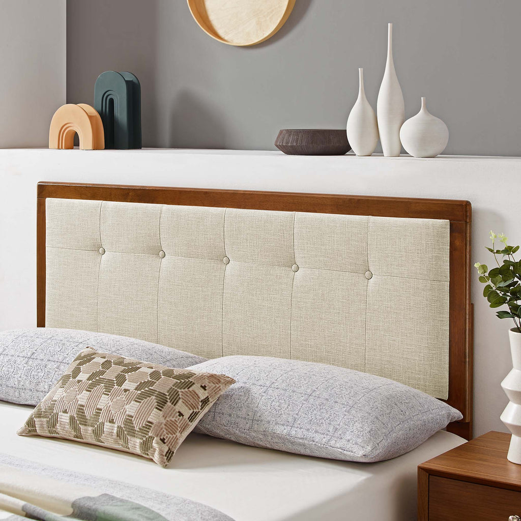 Draper Tufted Fabric and Wood King Headboard - Walnut Beige