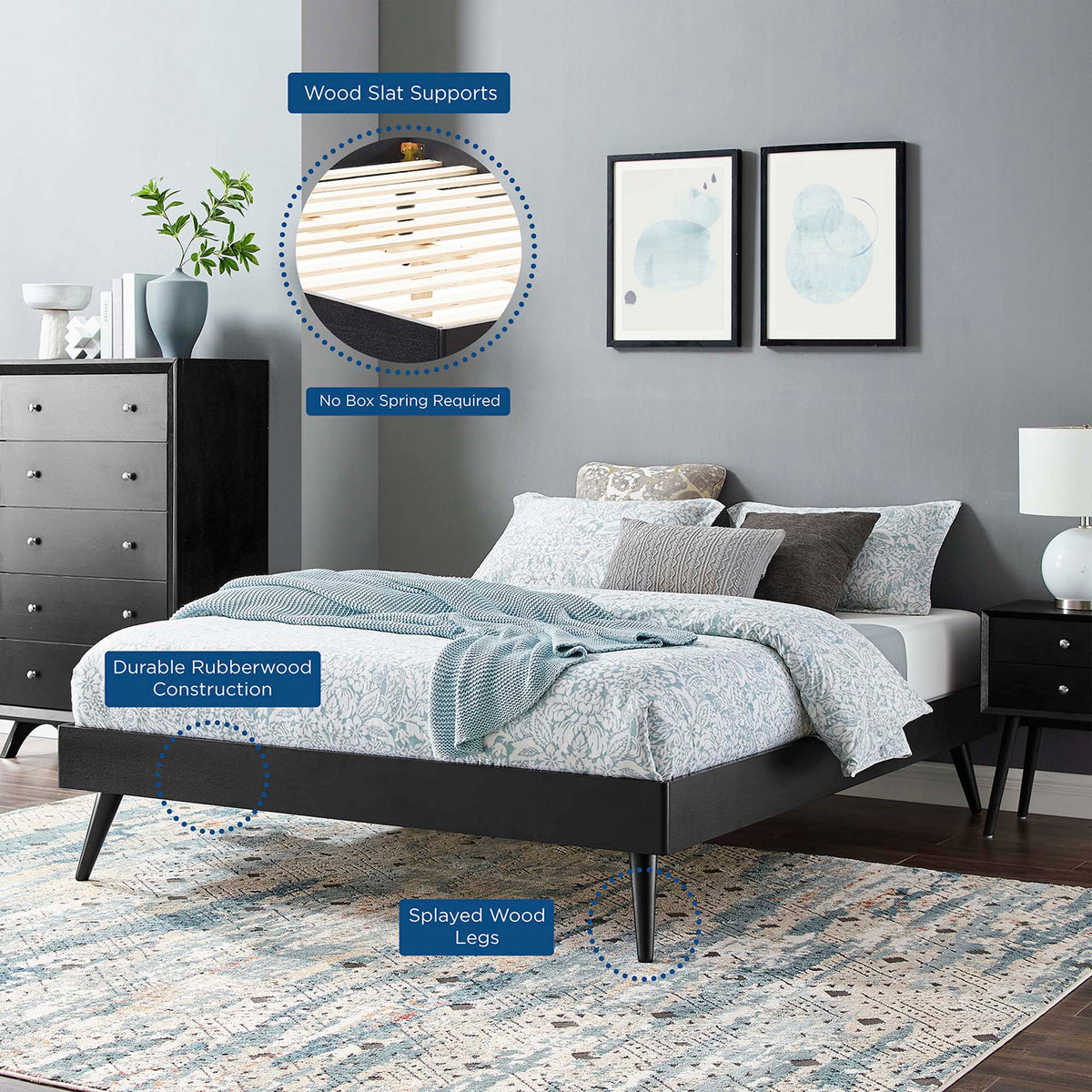 Margo Wood Full Platform Bed Frame - Black
