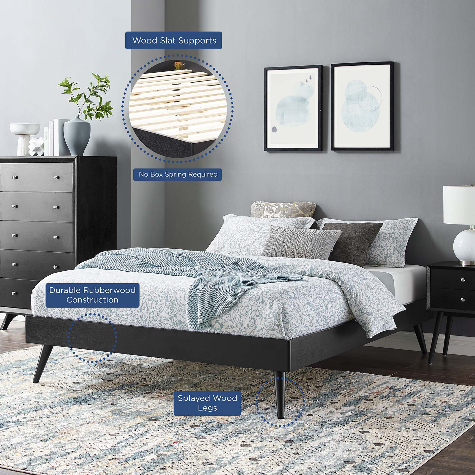 Margo Wood Queen Platform Bed Frame - Black