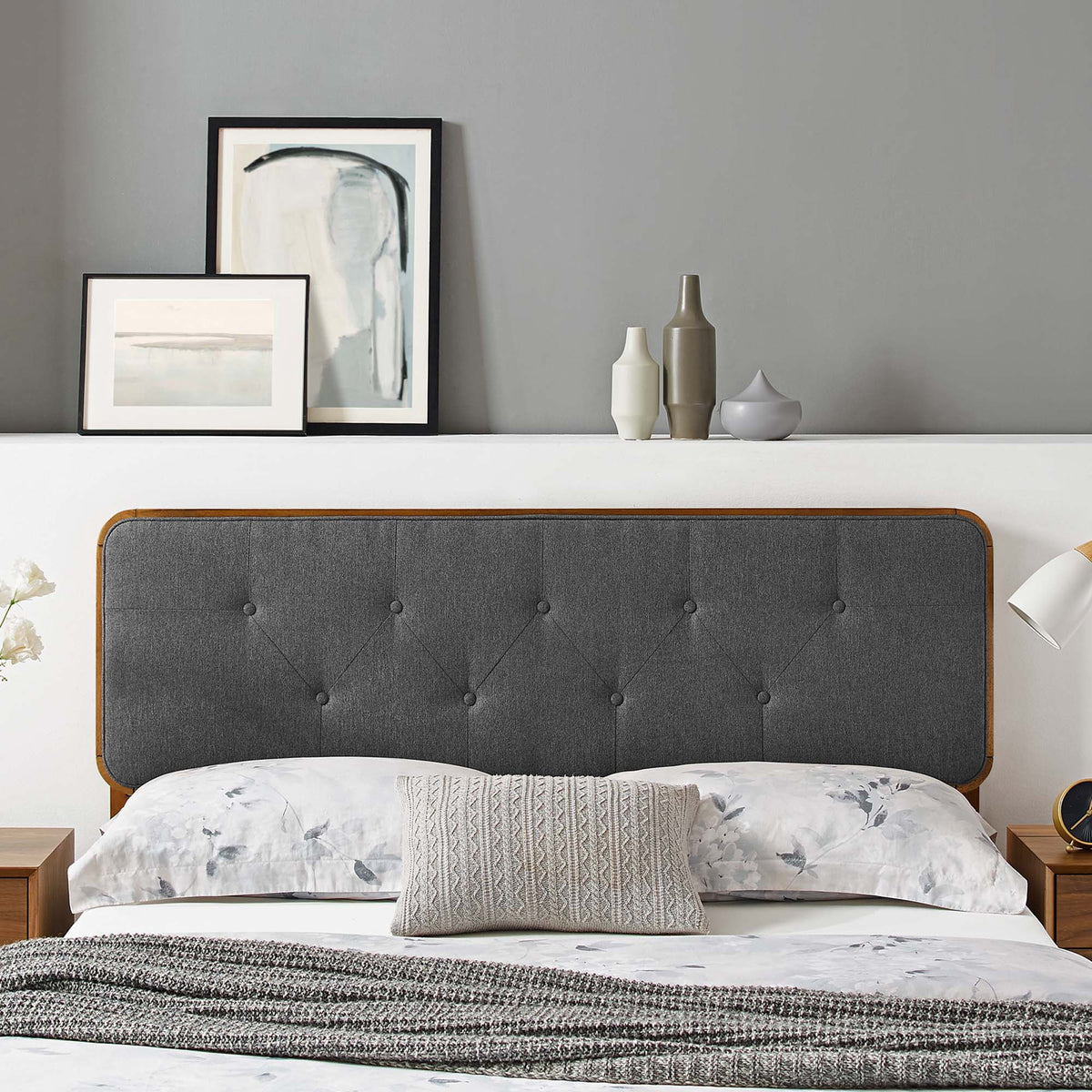 Collins Tufted Fabric and Wood Twin Headboard - Walnut Charcoal