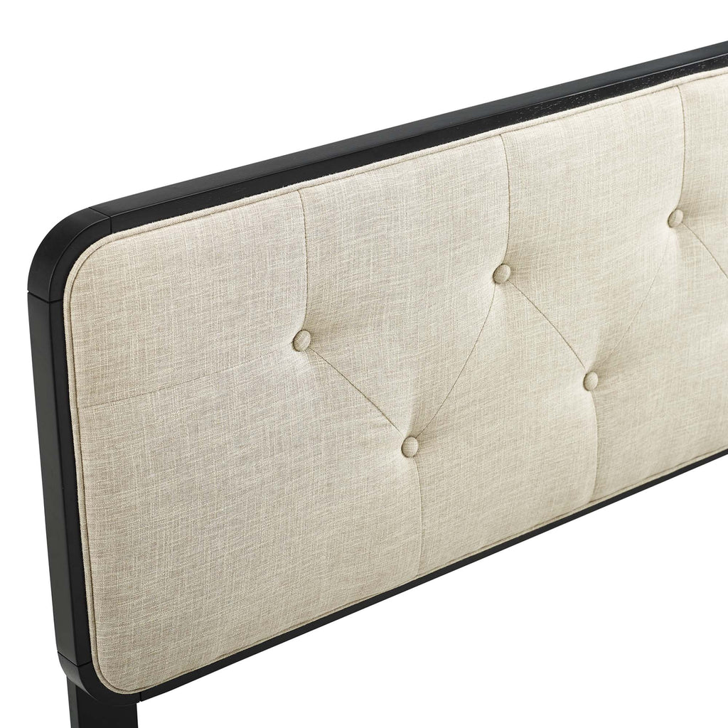Collins Tufted Fabric and Wood Full Headboard - Black Beige