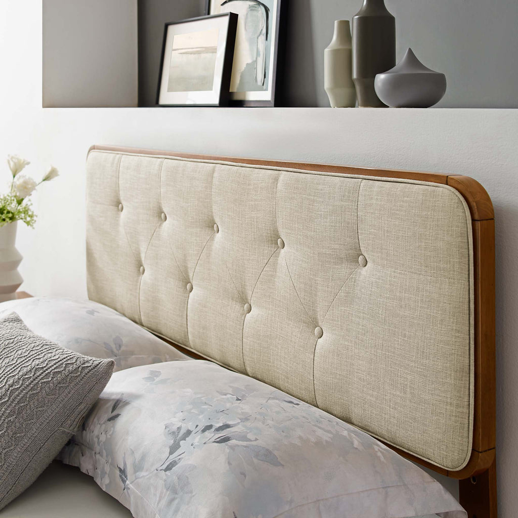 Collins Tufted Fabric and Wood Full Headboard - Walnut Beige
