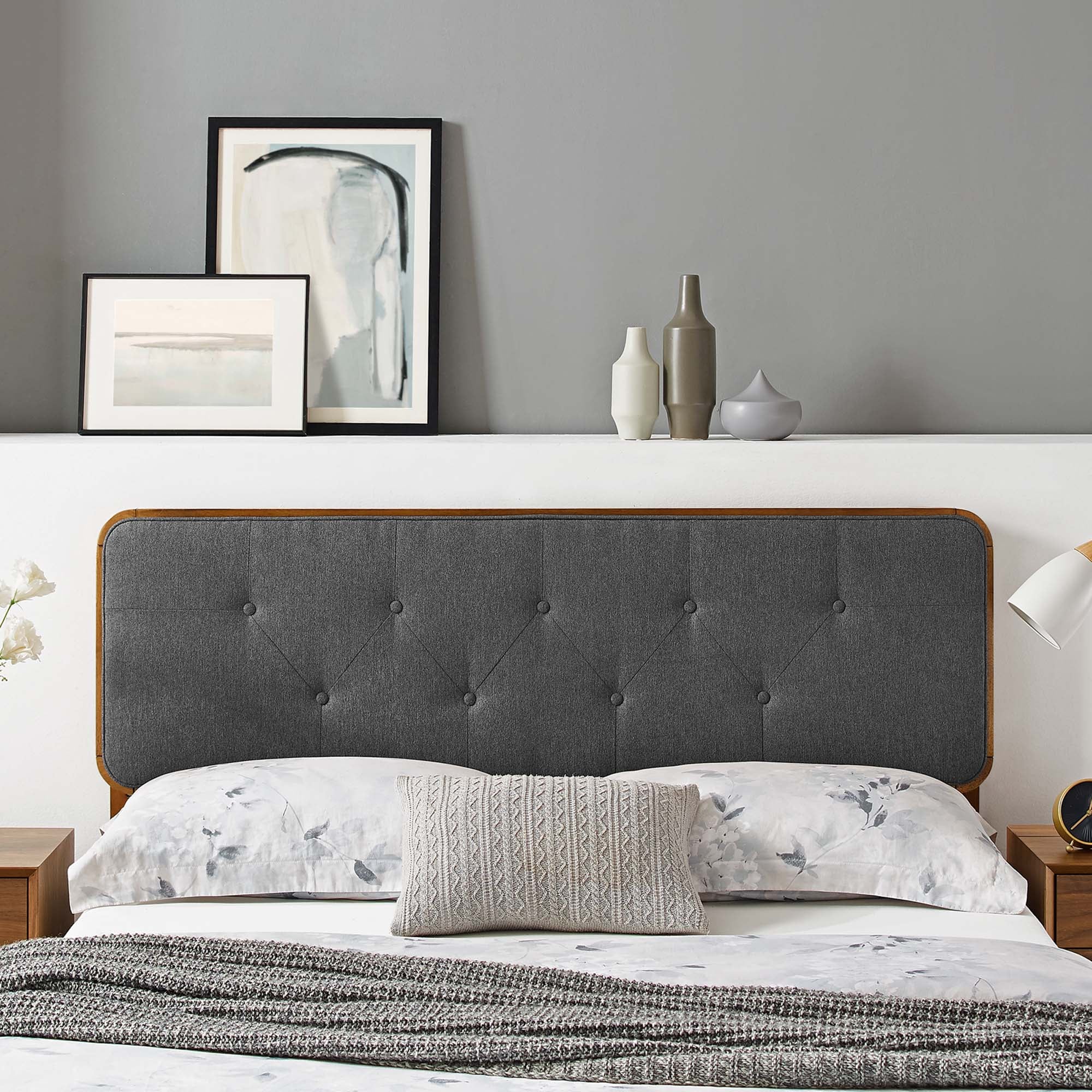 Collins Tufted Fabric and Wood Full Headboard - Walnut Charcoal