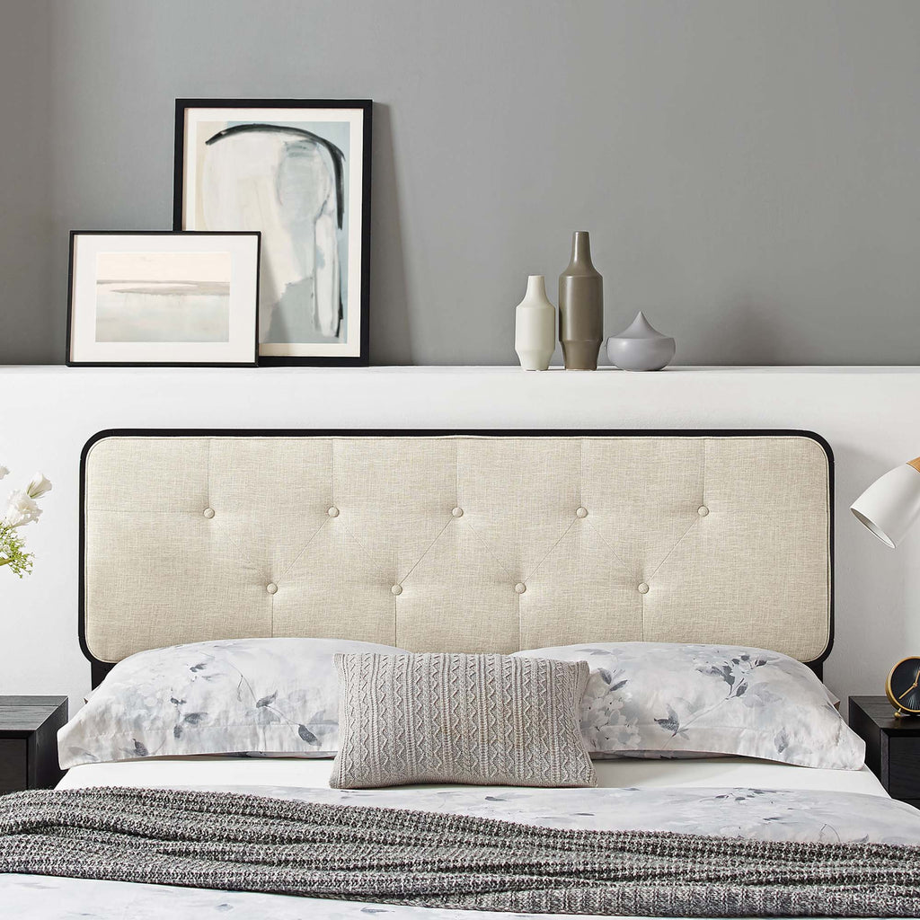 Collins Tufted Fabric and Wood Queen Headboard - Black Beige