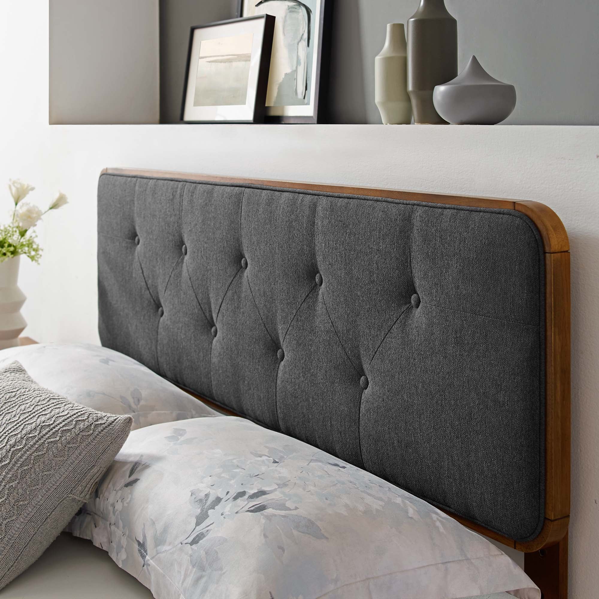 Collins Tufted Fabric and Wood Queen Headboard - Walnut Charcoal
