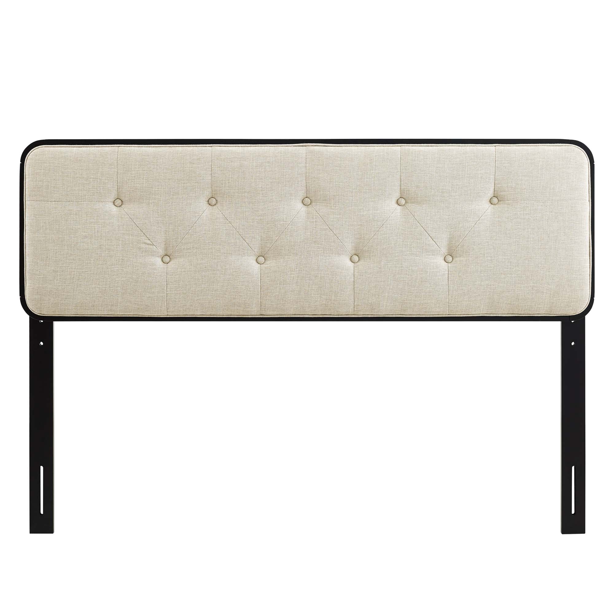 Collins Tufted Fabric and Wood King Headboard - Black Beige