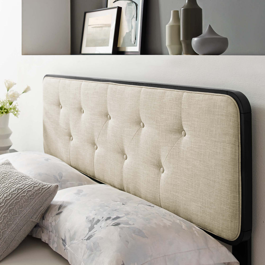 Collins Tufted Fabric and Wood King Headboard - Black Beige