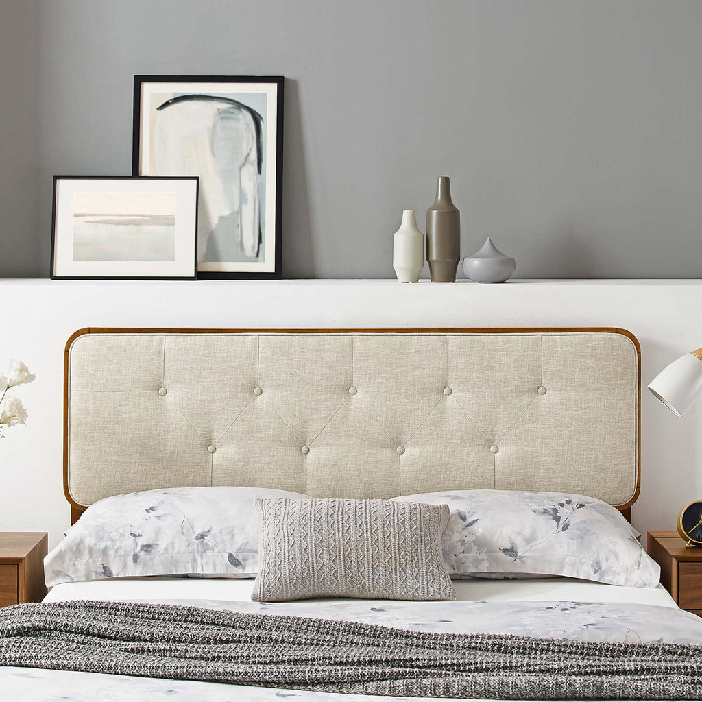 Collins Tufted Fabric and Wood King Headboard - Walnut Beige