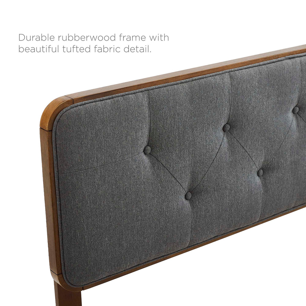 Collins Tufted Fabric and Wood King Headboard - Walnut Charcoal