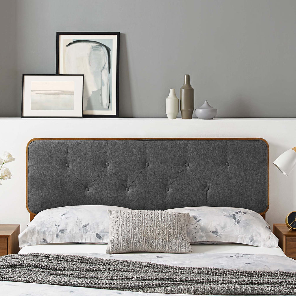 Collins Tufted Fabric and Wood King Headboard - Walnut Charcoal