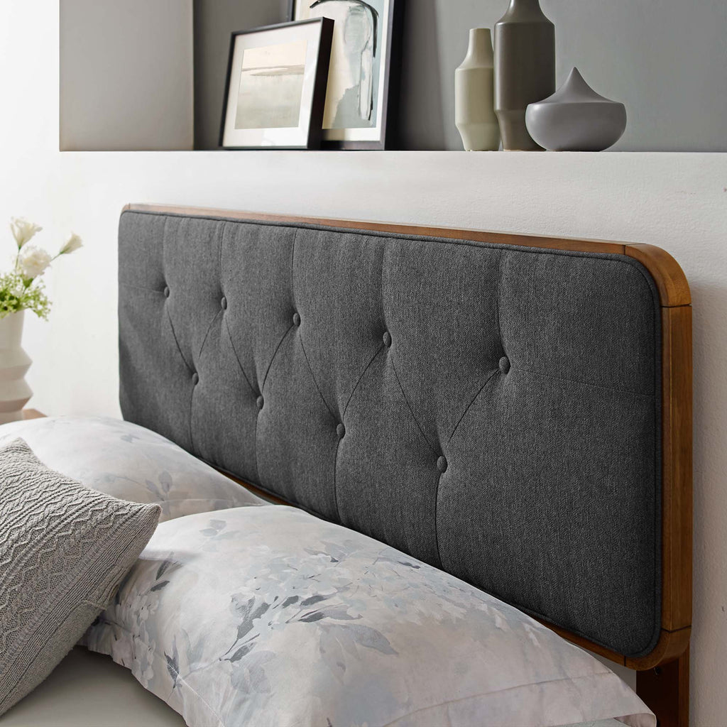 Collins Tufted Fabric and Wood King Headboard - Walnut Charcoal