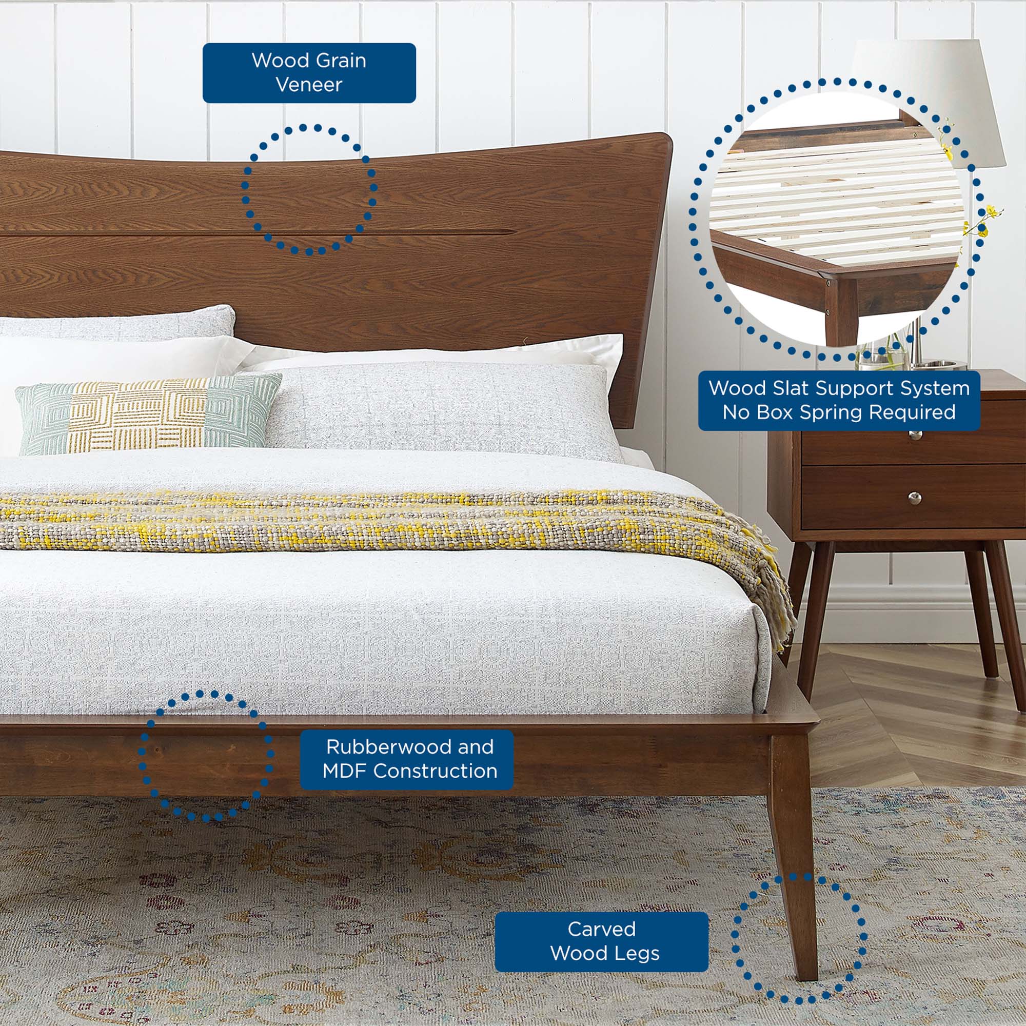 Astra Wood Queen Platform Bed - Walnut
