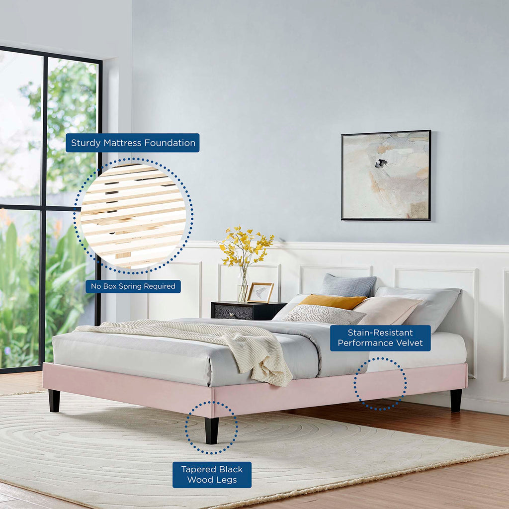 Reign Performance Velvet Twin Platform Bed Frame - Pink