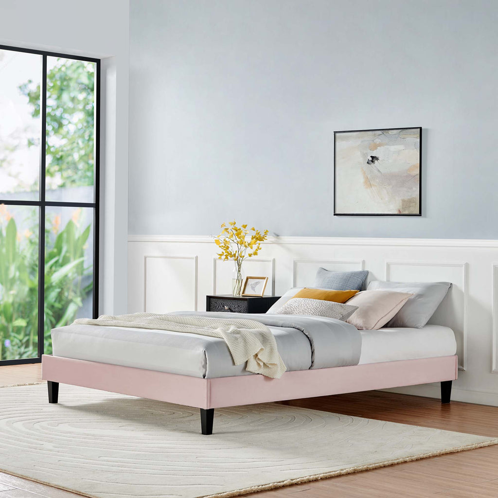Reign Performance Velvet Twin Platform Bed Frame - Pink