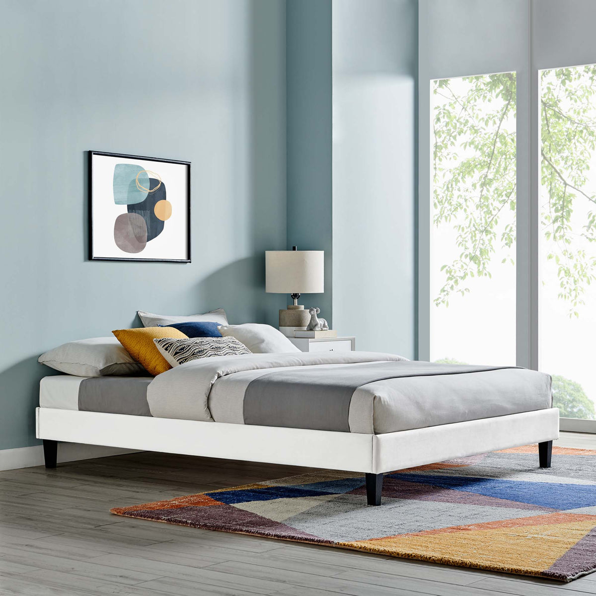 Reign Performance Velvet Twin Platform Bed Frame - White