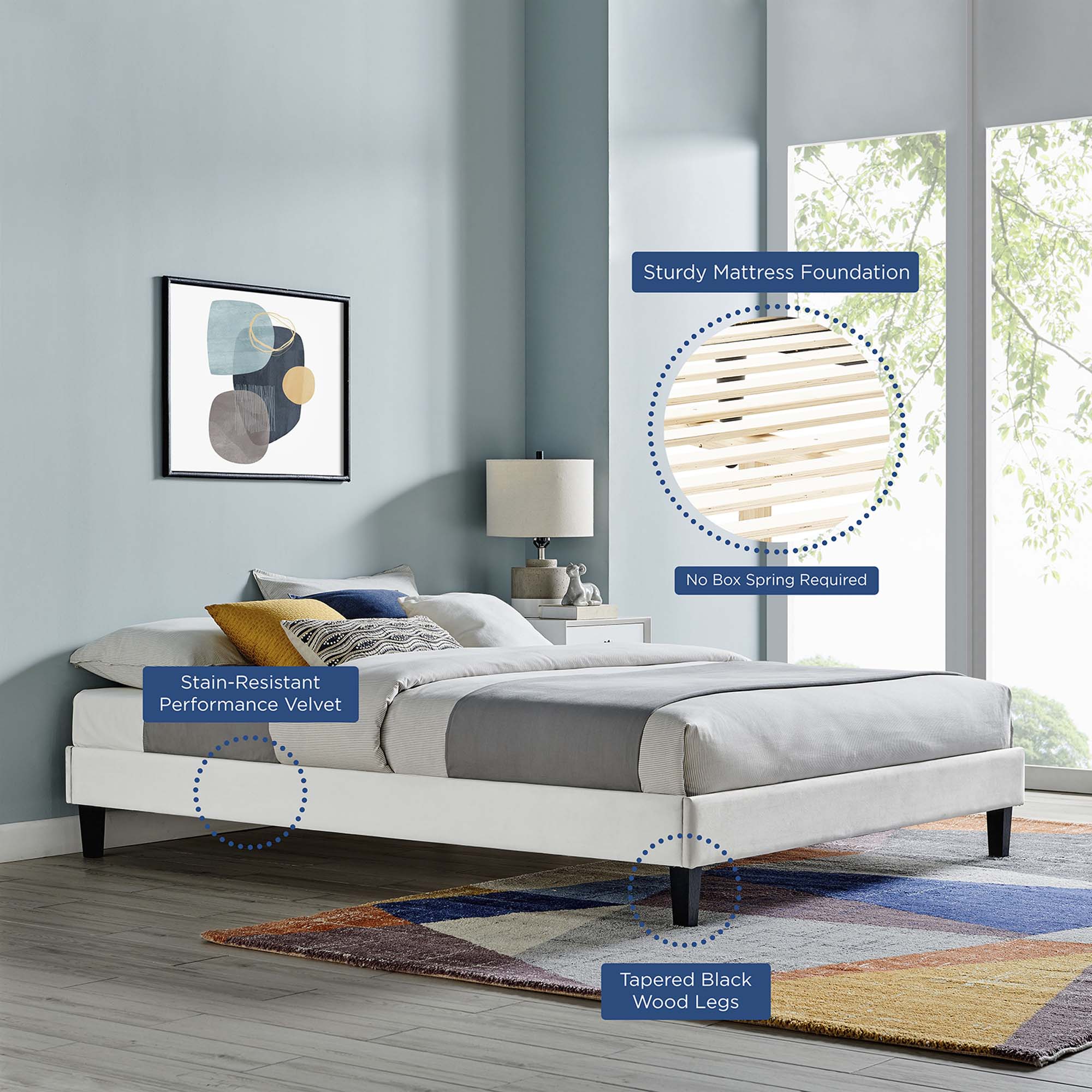 Reign Performance Velvet Full Platform Bed Frame - Light Gray