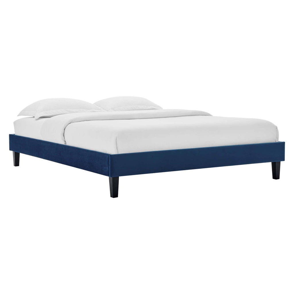 Reign Performance Velvet Full Platform Bed Frame - Navy