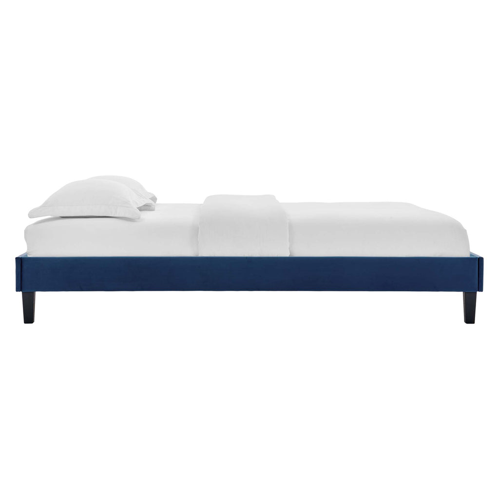 Reign Performance Velvet Full Platform Bed Frame - Navy