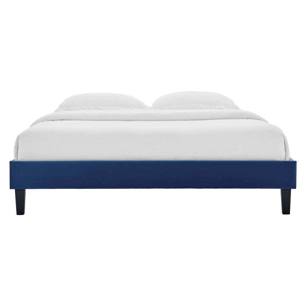Reign Performance Velvet Full Platform Bed Frame - Navy
