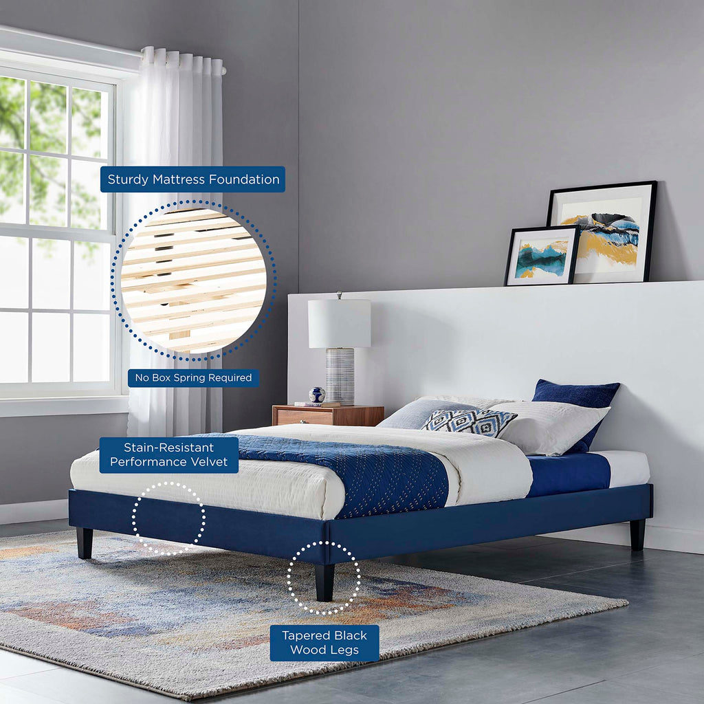Reign Performance Velvet Full Platform Bed Frame - Navy