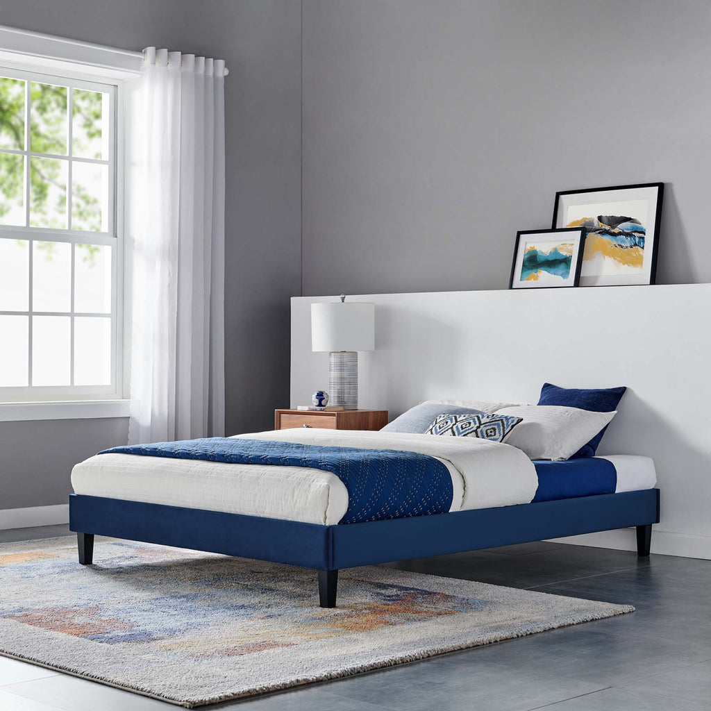 Reign Performance Velvet Full Platform Bed Frame - Navy