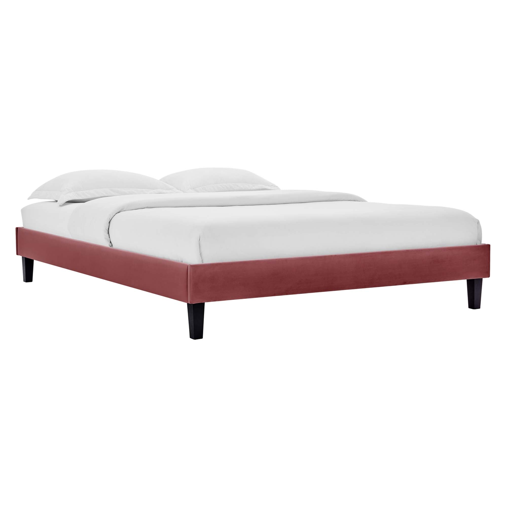 Reign Performance Velvet Queen Platform Bed Frame - Dusty Rose