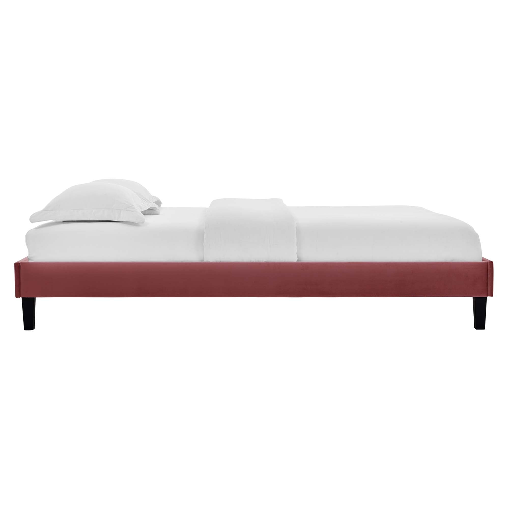 Reign Performance Velvet Queen Platform Bed Frame - Dusty Rose