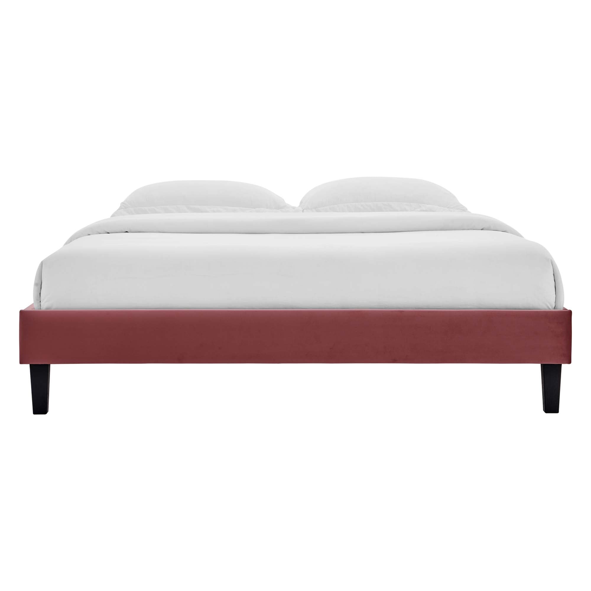 Reign Performance Velvet Queen Platform Bed Frame - Dusty Rose