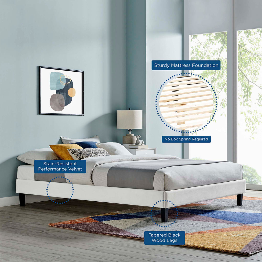 Reign Performance Velvet Queen Platform Bed Frame - Light Gray